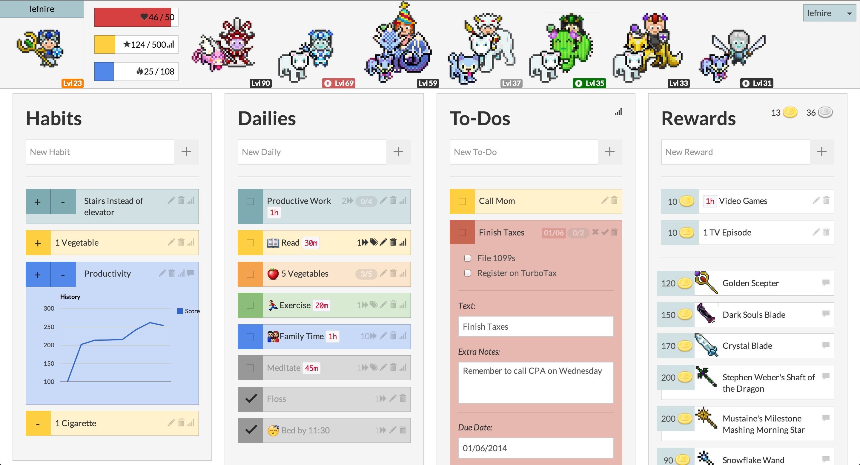 Screenshot of Habitica
